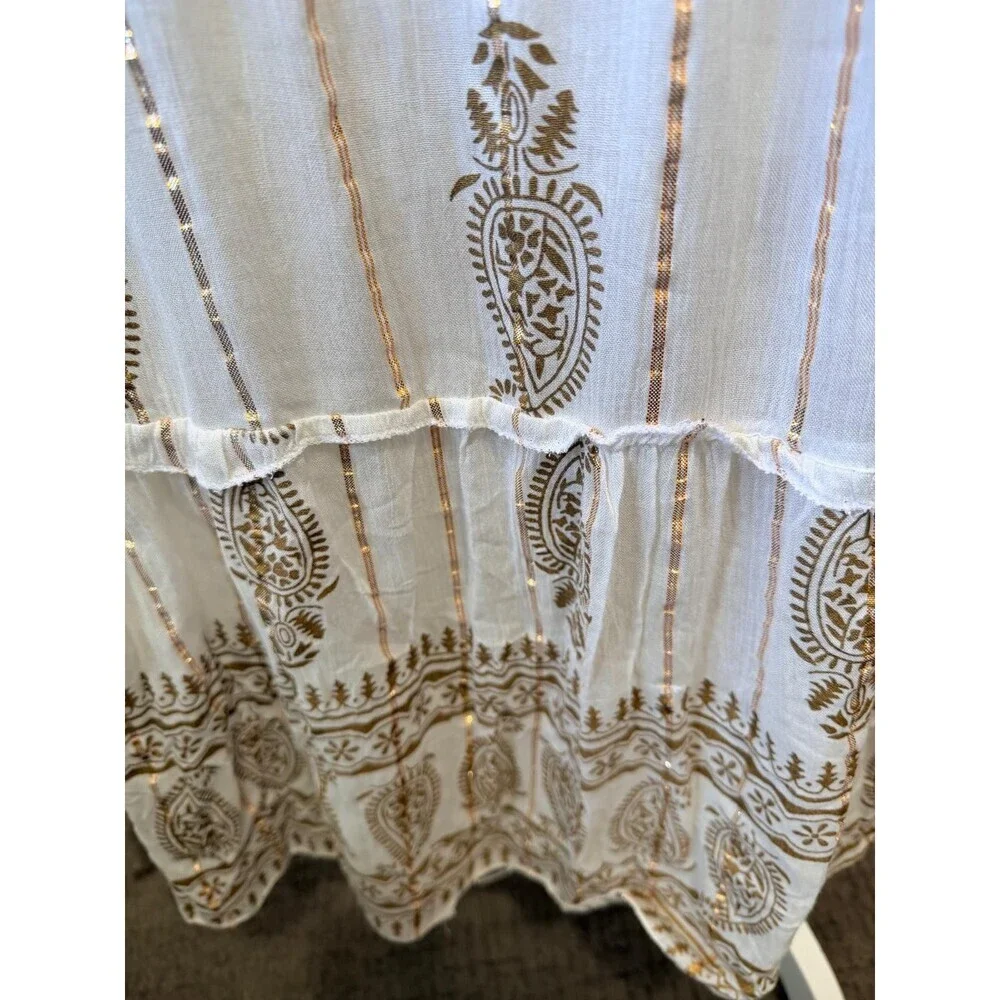 Namaste India Women S Dress Gold White Embroidered Bell Sleeve Festival Boho - Picture 8 of 16